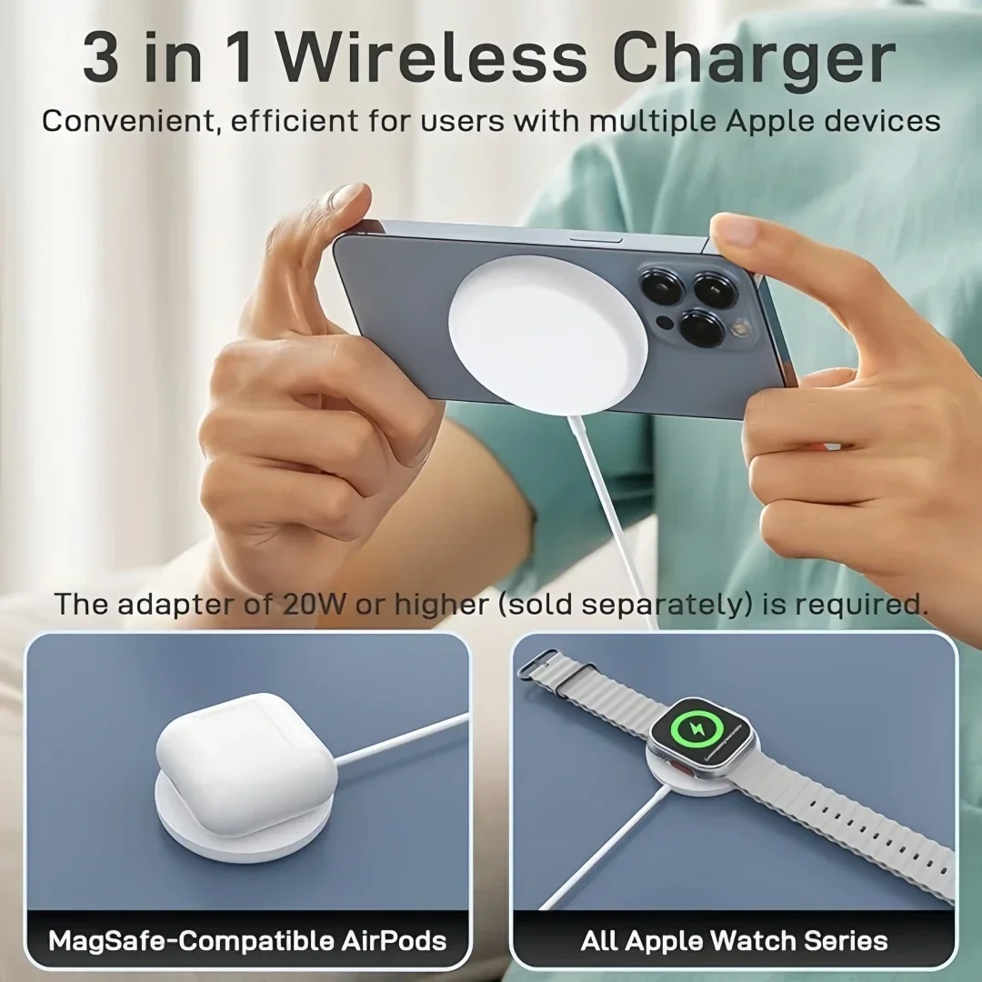 المغناطيسي 15 واط شاحن لاسلكي الوسادة حامل آيفون 16 15 14 13 12 برو ماكس Airpods شواحن الهاتف جهاز شحن سريع ل iwatch