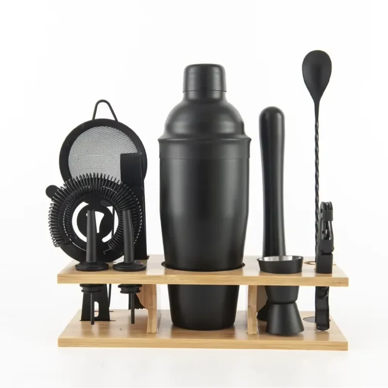 11 Piece Stainless Steel Cocktail Shaker Set 750ml with Bamboo Stand Luxury Bar Tools Kit for Home Bartender Travel Gift