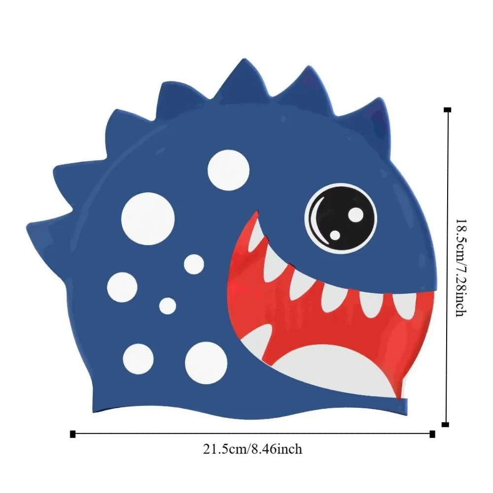 Gorro de natación de tiburón para niños, gorro de natación de silicona impermeable con animales de dibujos animados, protección para los oídos de pelo largo, gorro de natación estampado
