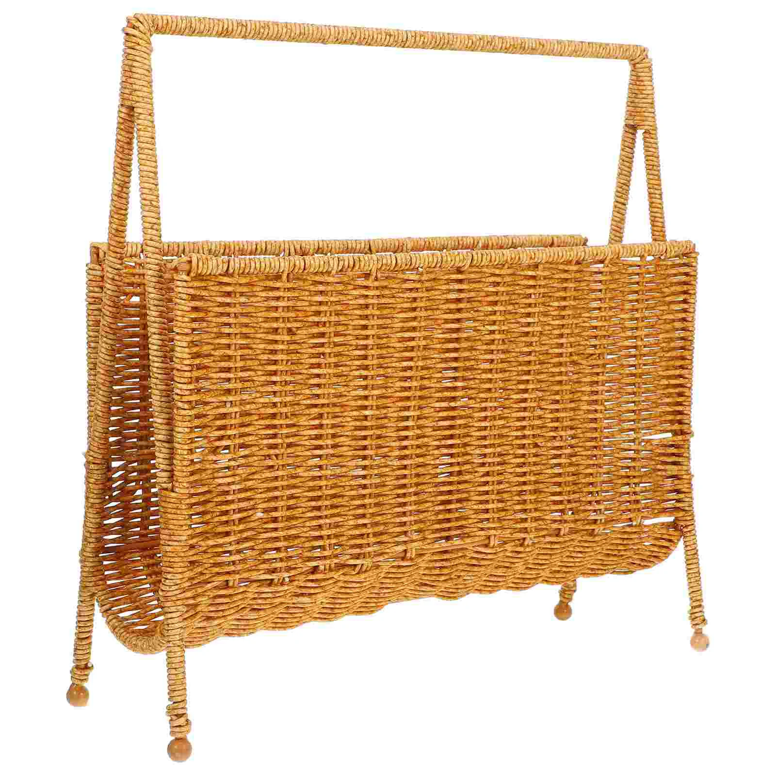 

Magazine Storage Rack Wicker Literature Book Basket Document Holder Boho Bins Home Supplies Woven Two-color