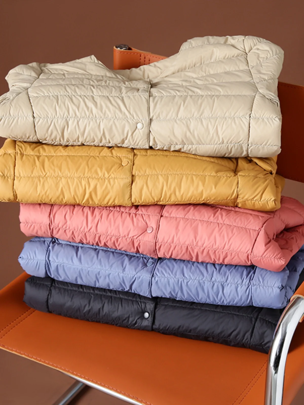 

Couples Style Lightweight Warm Women's Casual All-Match 90 White Duck down Jacket Fashionable Pure Color round Neck Waterproof