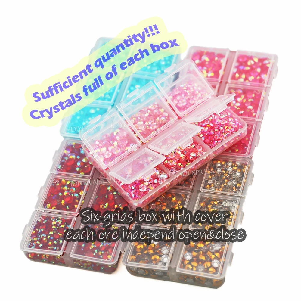 2450 stks/doos Mix Maten 3mm-5mm Hars Steentjes Plaksteen Niet Hot Fix Kristallen Steen Glitters Diamant voor Nail Art DIY Kleding