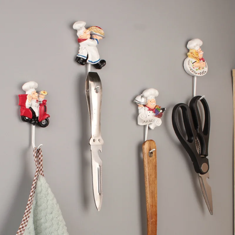 4pcs Whimsical French Chef Wall Hooks Set,Space Saving Decorative Shelf-Purpose Hanger For Kitchen,Garden, And Home Organization