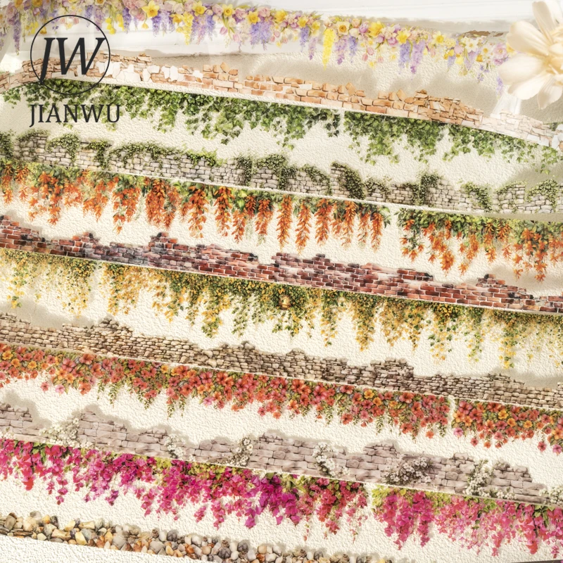 

JIANWU 65mm*200cm Flower Wall Series Vintage Floral Landscape Material Collage PET Tape Creative Journal Scrapbook Stationery