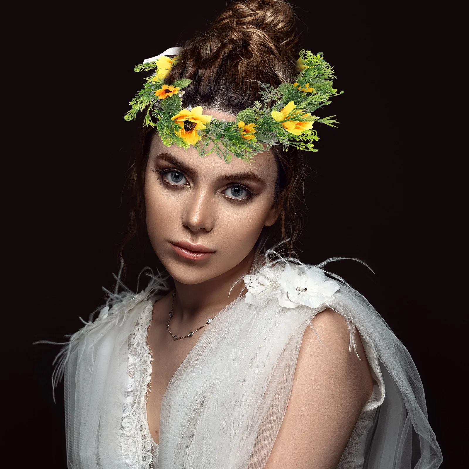 

Sunflower Hair Wreath Adjustable Bridal Hairband For Women Girls Wedding Party Festival Beach Vacation Cosplay Photography