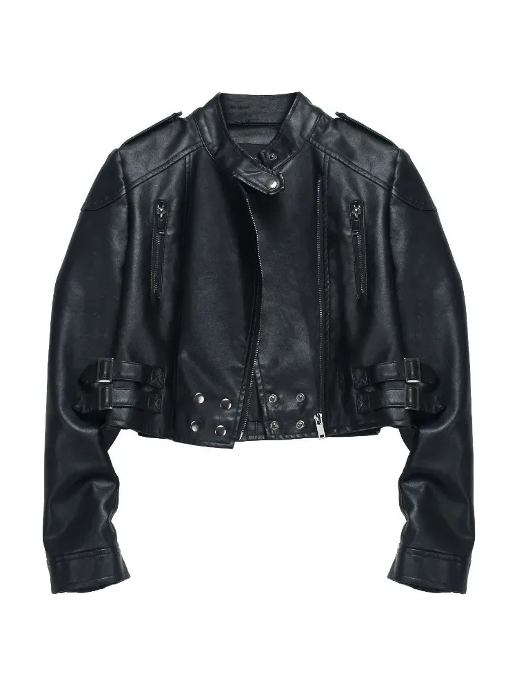 

Модная женская кожаная куртка, женская мотоциклетная куртка из искусственной кожи, женское пальто, высококачественная женская одежда, весна 2026