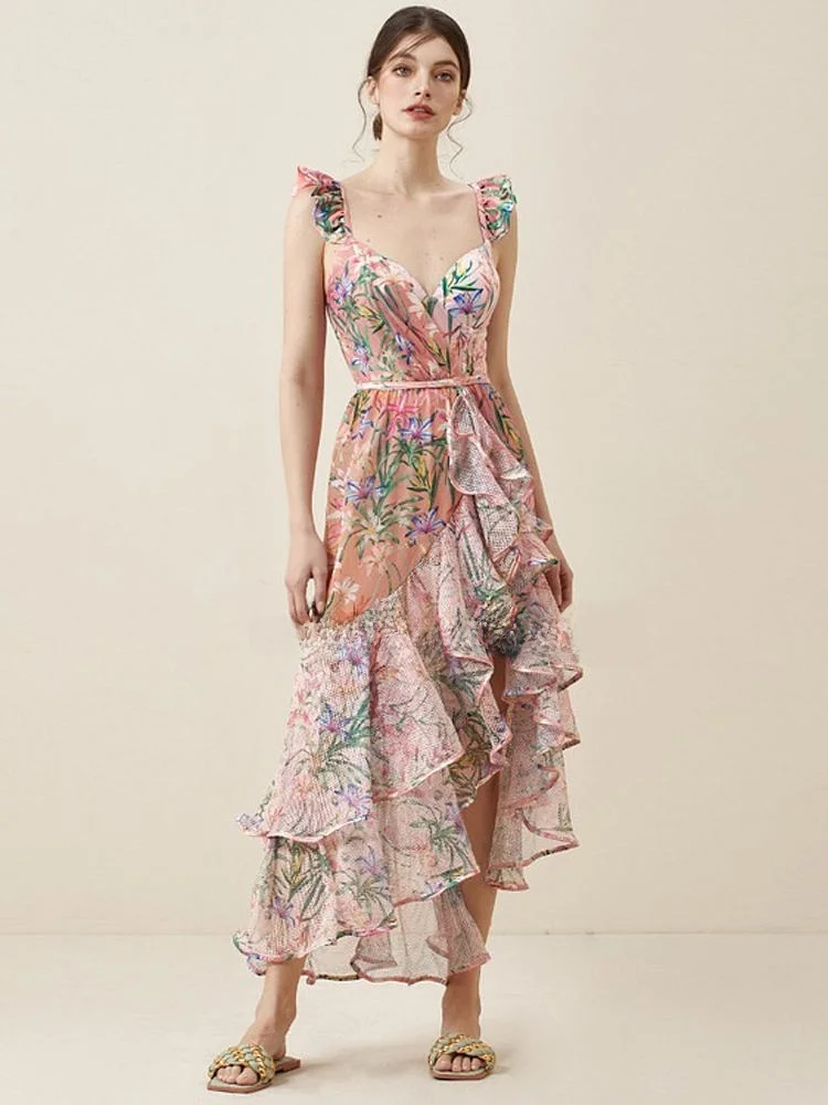 

Sexy V-Ne-Piece Swimsuit Beach Dr Set Fairy T Sle Vaion Beach Holiday Slimming Cover up Floral Print Swimwear