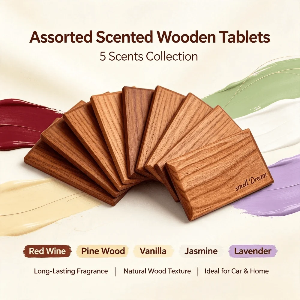 Car Air Freshener Assorted Scented Wooden Tablets 5 Scents Variety Pack Long Lasting Aroma for Car Home Office Decor Gift