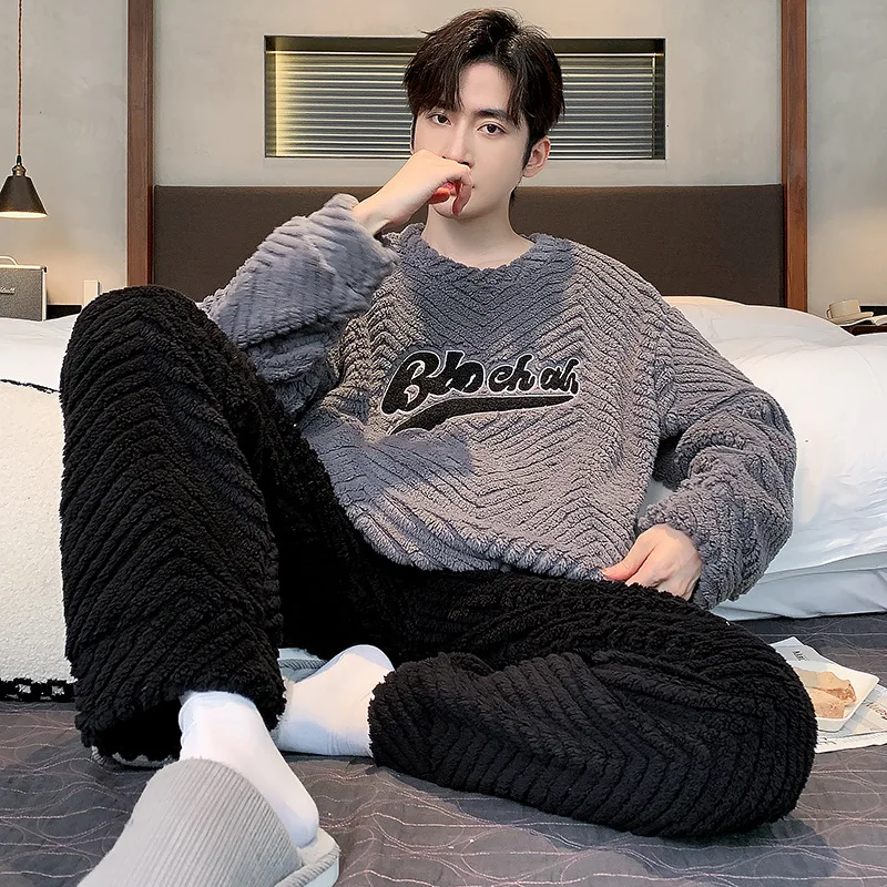 Hogere kwaliteit verdikt warm flanel Grote maten herenpyjama Winternachtkleding Loungewear Mode Gestreepte nachtkleding Homewear