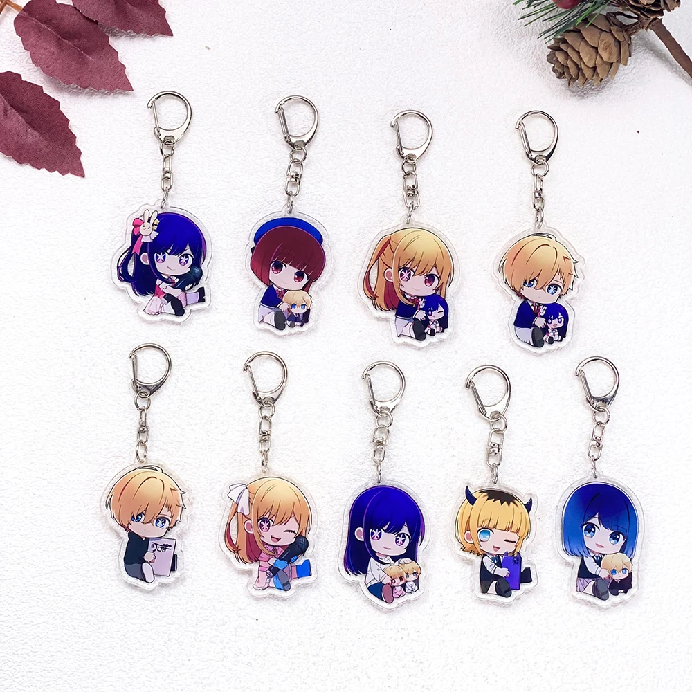 9Pcs Anime Figures OSHI NO KO Car Keychain Accessories Acrylic Cute Charms Pendant For Bag Funny Key Holder Backpack Decoration
