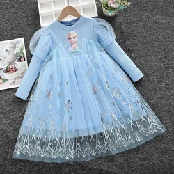 Robe de princesse Disney à manches longues pour enfants, robe de soirée en gaze pour bébé fille, robe formelle pour enfants, Elsa et Anna congelées