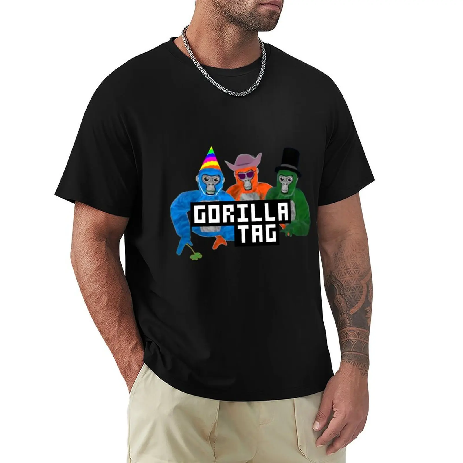 

Gorilla Tag Gorilla Blue Party Hat Orange Cowboy Green Top Hat Monkey by POLKART T-Shirt Soft Lightweight Cotton T-Shirt