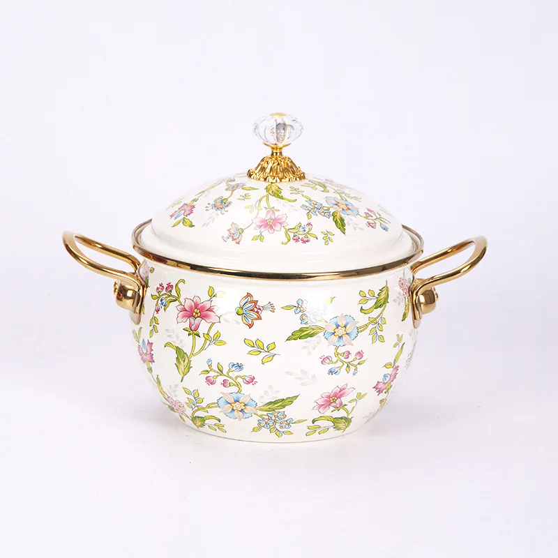 Kitchen Cookware Enameled Saucepan Thickened Amphora Pot Gold Handle Enamel Pot Kitchen Utensils Dinnerware Saucepan