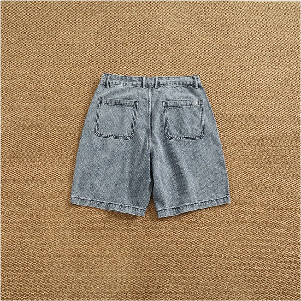 New summer loose straight-leg denim shorts simple and versatile fashion slant bag washing medium pants