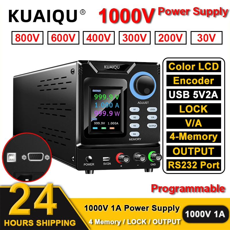 1000V 1A 1000W DC Adjustable Power Supply 4-Memory Voltage Stabilizer RS232/USB Port Software Programmable Regulator Source