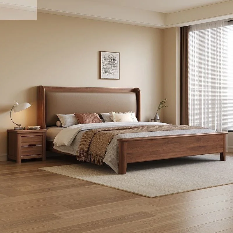 Golden silk walnut solid wood bed double 1.8x2 meters soft on modern simple master bedroom 1.5 meters