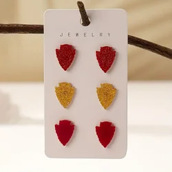 3 Pairs Acrylic Golden Red Color Arrow Head Design KC Football Team Spirit Game Day Cheering Stud Earring Set for Women