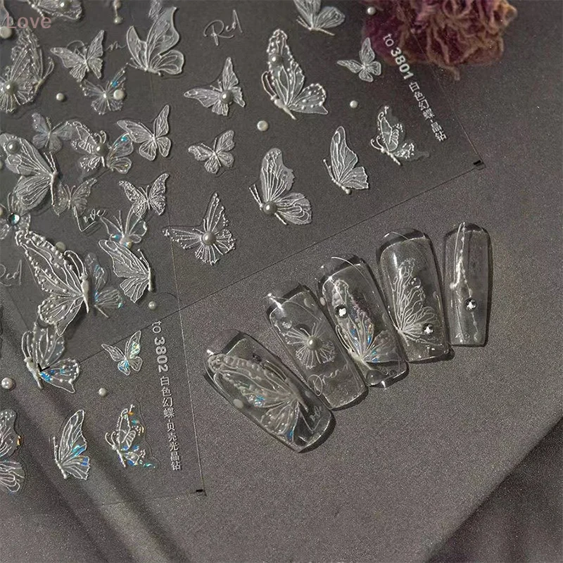 [L & P] فراشة شكل مسمار ملصق مع الماس مجسمة الإغاثة صائق لاصق مسمار الفن صالون لتقوم بها بنفسك مسمار الفن المتحمسين