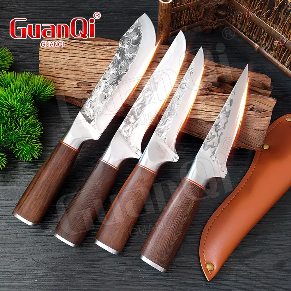 Forged Kitchen Knives Stainless Steel 1-4PCS Set 5CR15 Meat Chopping Cleaver Slicing Butcher Knife Wooden Handle Chef Knife