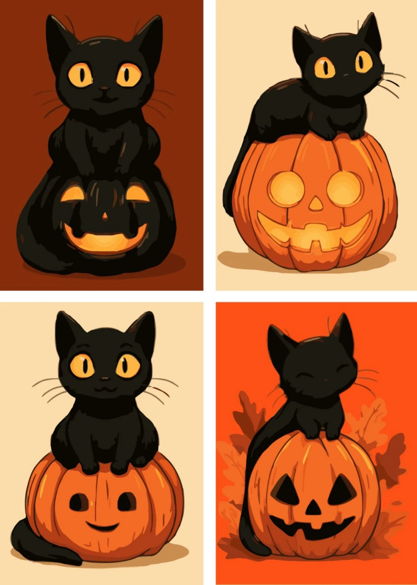 4 pieces of DIY coloring paintings Black Cat Pumpkin Set suitable for home wall decoration