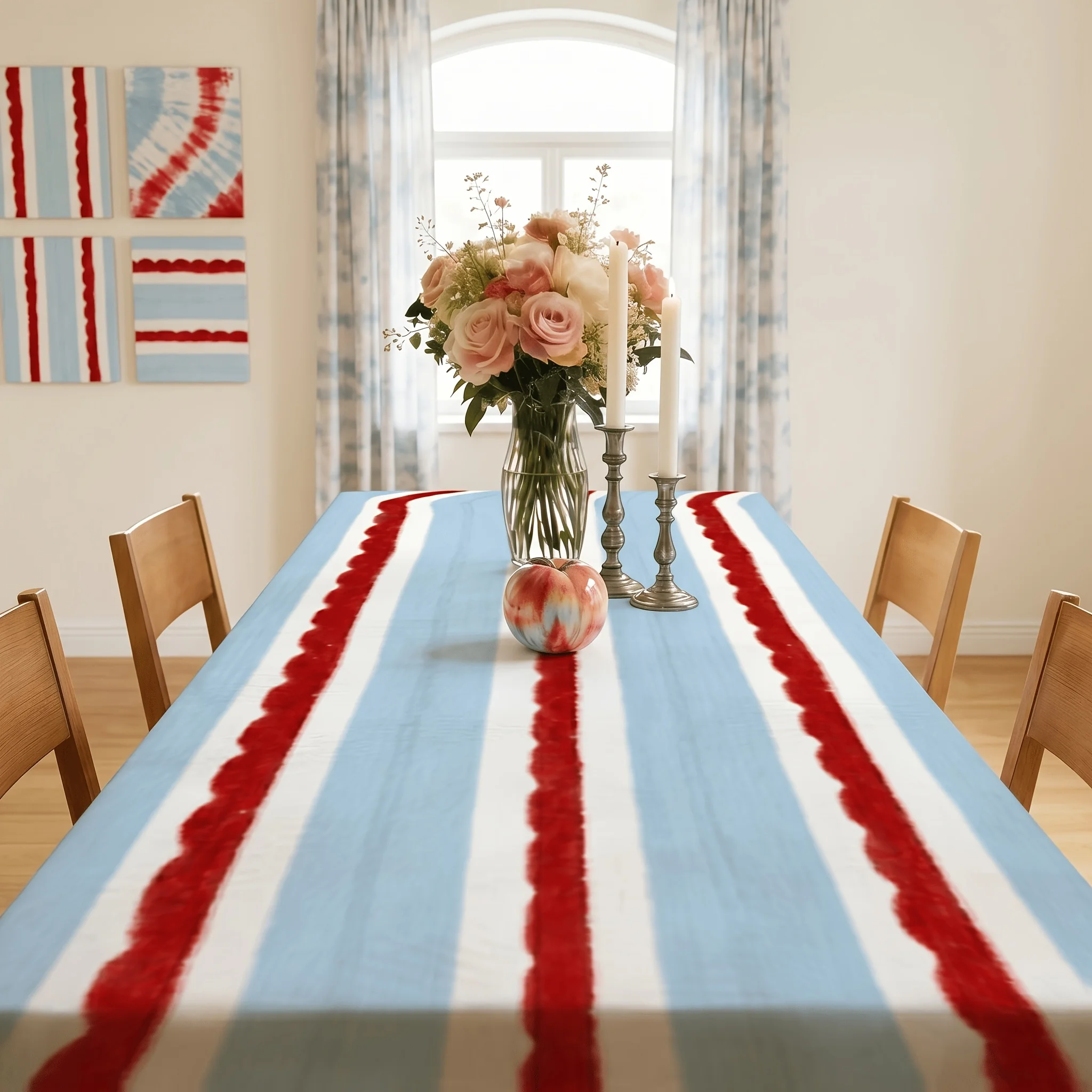 1pc Red Blue Tie Dye Stripe Tablecloth Waterproof Wrinkle Resistant Dining Table Cover For Kitchen Dining Room Party Decor