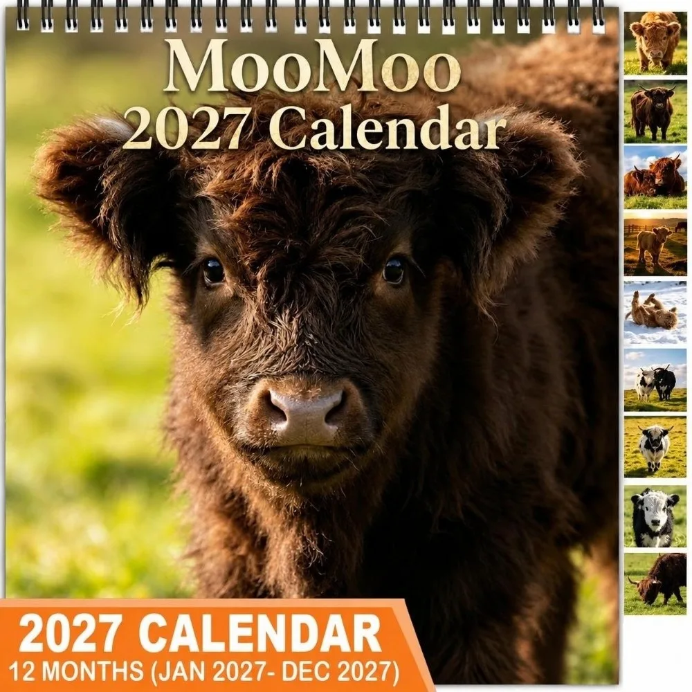 2027 Wall Calendar Cartoon Cow Hanging Design Hanging Wall Calendar Yearly Jan 2027- Dec 2027 2027 Calendar for Office