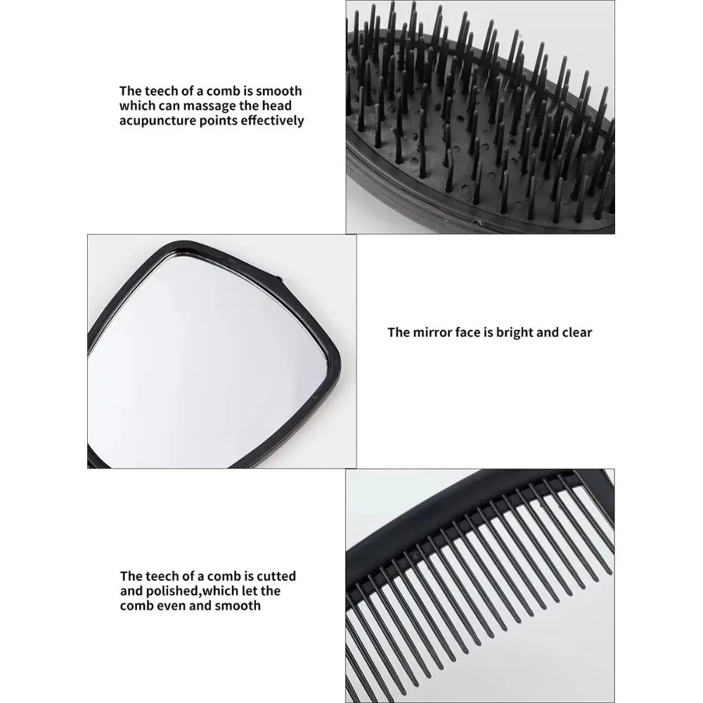 4Pcs/set Grooming Hair Comb Set Non-slip Styling Salon Massage Comb with Makeup Mirror Anti-static Hair Comb Brush