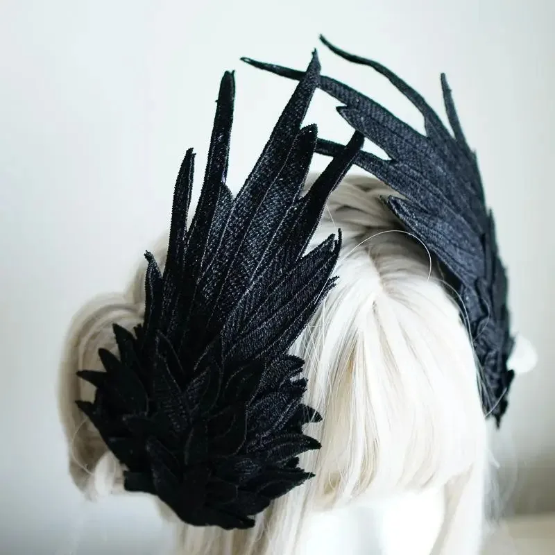 

1pcs Lolita Feather Black and White Two-color Embroidery Opposite Side Angel Wings Lolita Accessories Demon Wings Cosplay