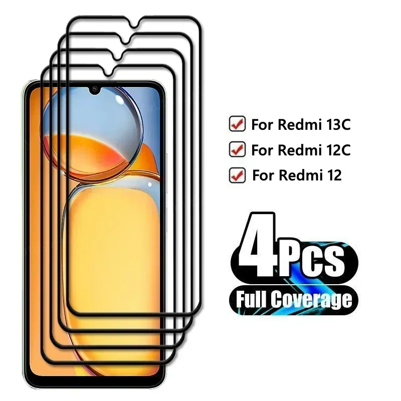 4Pcs Glass For Xiaomi Redmi 13C Tempered Glass For Redmi 13C 12C 12 Screen Protector HD Protective Phone Film Redmi 13C