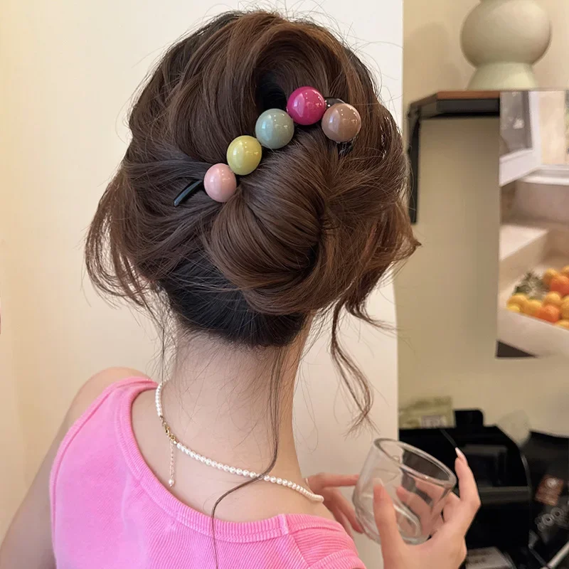 Regenbogen runde Perlen Twist Clip Ein-Wort Haarnadel Frau Hinterkopf Haar Scheibe Halteklammer Haarschmuck Mode Haarnadel Kopfbedeckung