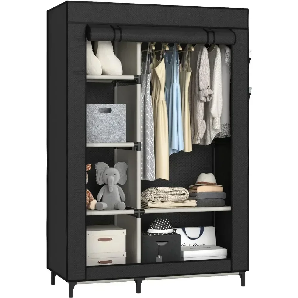 Wardrobe Canvas  Portable Closet Wardrobe Clothes Storage with 6 Shelves and Hanging Rail,Non-Woven Fabric