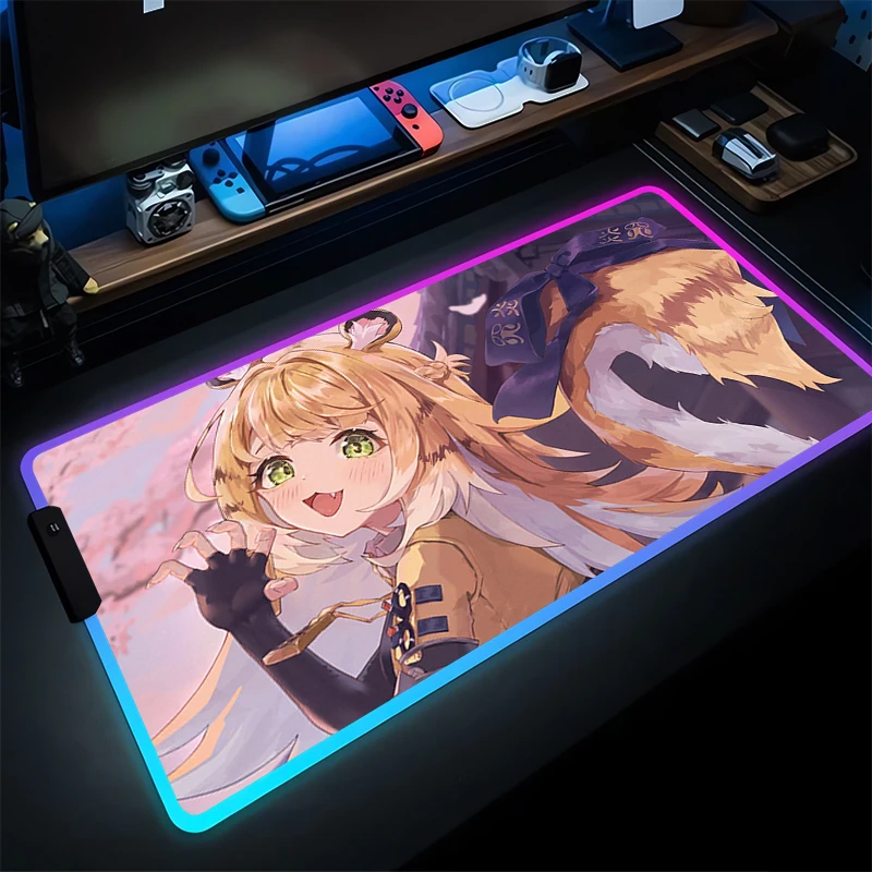 

RGB Mouse Pad Gaming Anime Girl ZZZ Keyboard Pad PC Computer Zenless Zone Zero Gamer Desk Mat LED Laptop Kawaii Ju Fufu Mousepad