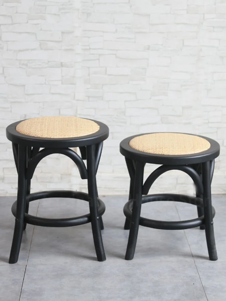 

Rattan Chair Solid Wood Small Stool Small Round Chair Without Backrest Household Shoe Changing Stool Low Stool Nordic Furniture