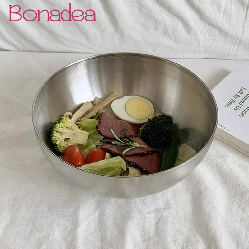 Creative Stainless Steel Cold Noodle Bowl Korean Style Salad Bowls Oversized Fruit Bowl Picnic Bowls Home Kitchen Accessories