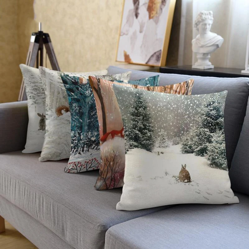 

Merry Christmas Cushion Cover Animals Deer Pillow Cover Soft Pillowcase Home Decorative for Sofa Pillows Case