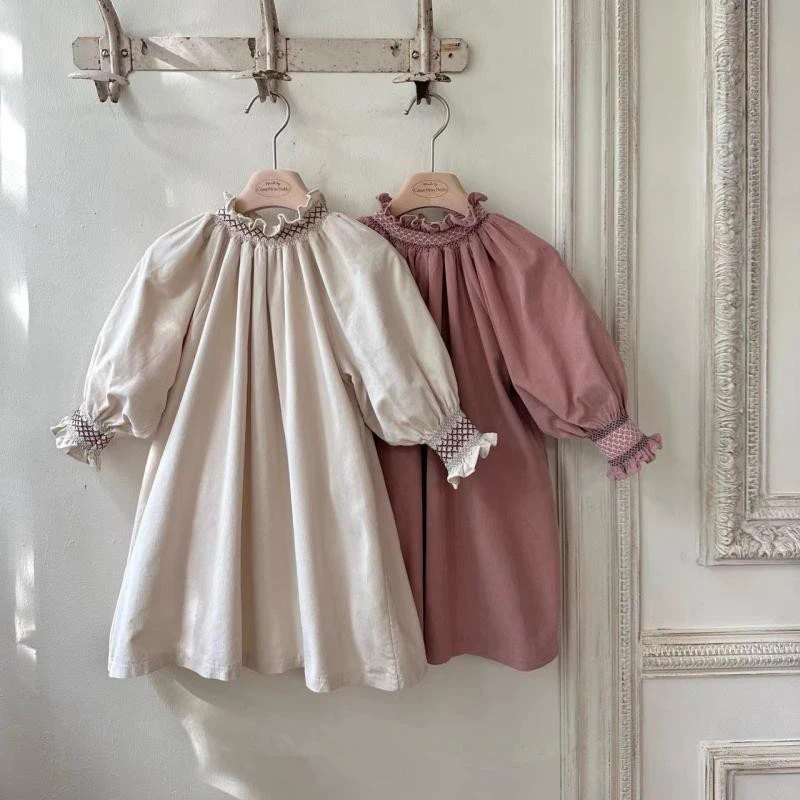 

2025 Spring New Girls Lace Collar Princess Dress Long Sleeve Children Casual Dress Cotton Baby Girl Loose Dress Kids Clothes