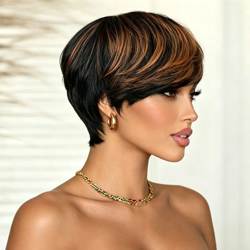 Pixie Cut Short Human Hair Wig with Bangs, Fashion Style