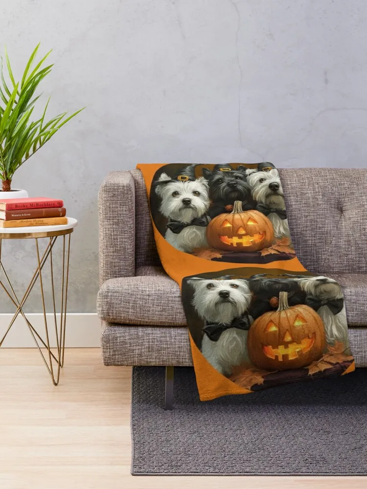 Halloween design featuring 3 cute dogs Throw Blanket Decorative Sofa Sofa Throw Blankets