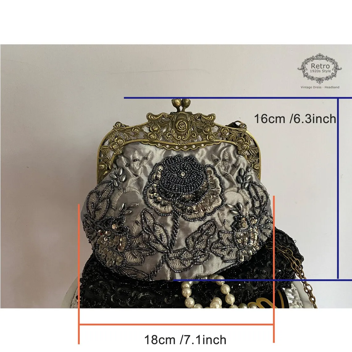 Lost in Vintage Evening Handbag Beaded Flowers Gold Rose FramClutch Purse with the 2 Detachable Removalbe Shoulder Chain Party