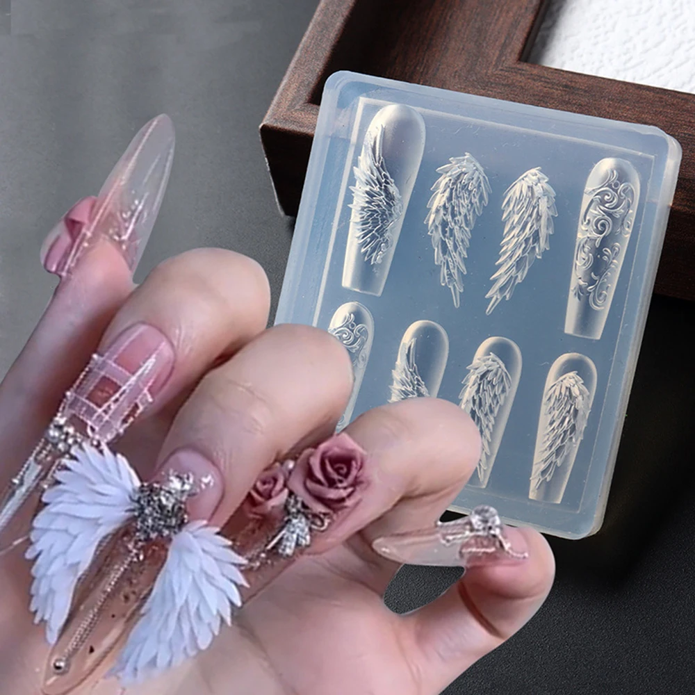 3D-Engelsflügel-Nagelkunst-Silikonform, 8 Designs, Federflügel-Nagelcharme-Form, Zubehör für UV-Gel, Acrylharz, wiederverwendbare DIY-Werkzeuge – Detail 1