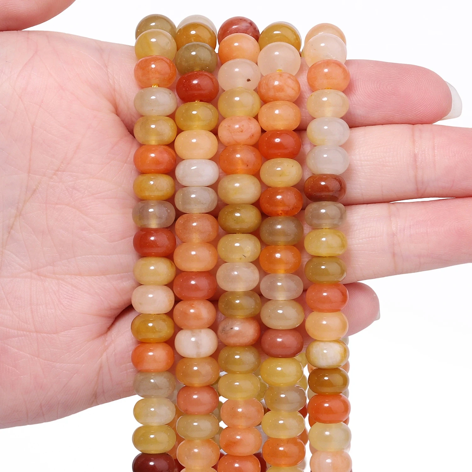 5x8mm Rondelle Naturstein Goldfarbene Seidenjade-Perlen Abacus-Abstandhalterperlen für Schmuckherstellung DIY Armbänder Zubehör 15''