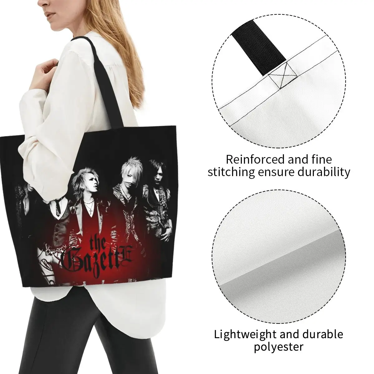 Japan Rock The Gazette Band Shopping Tote Bag Canvas Large Capacity Shoulder Bags Shopper Grocery Handbag for Women