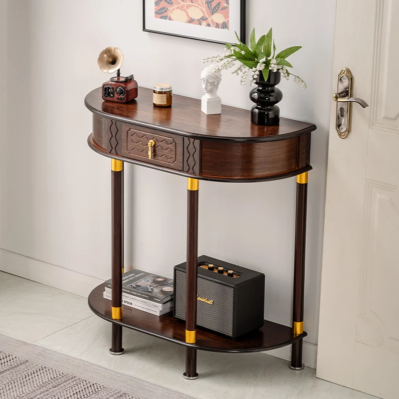 

Retro Entryway Table Semicircular Console Tables Hallway Decor Accent Table with Storage Sofa Back Couch Table for Living Room