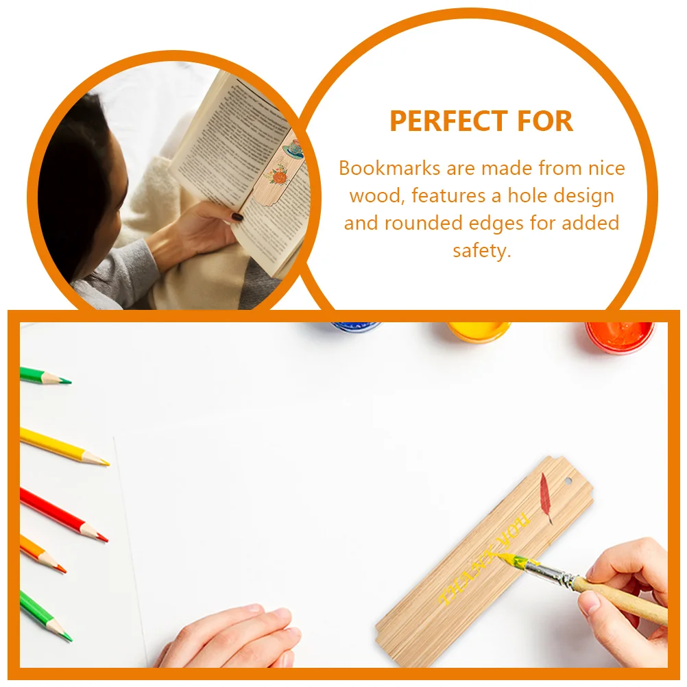 Marcapáginas de madera en blanco de 20 piezas, marcapáginas rectangular de madera sin terminar para manualidades Diy para estudiantes, pintura, dibujo, diseño personalizado