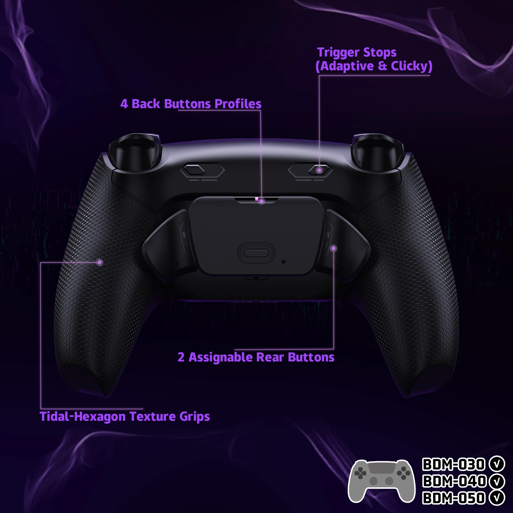 eXtremeRate RISE Plus MAX Remappable Back Buttons Kit w/Clicky Trigger Stop & Rubberized Grip for ps5 Controller BDM-030 040 050