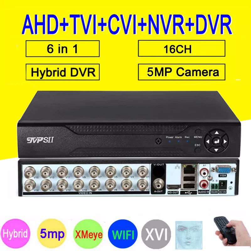 

Face Detection XMeye H265+ 5MP 16CH 16 Channel 6 in 1 Audio Hybrid WIFI TVi CVI NVR AHD CCTV DVR Surveillance Video Recoder