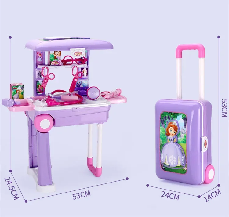 Disney-Mickey Mouse Trolley Case para Crianças, Caixa de Ferramentas 2 em 1, Princesa Case, Sophia, Doctor Play Set, Brinquedos Toy House, Presente do bebê