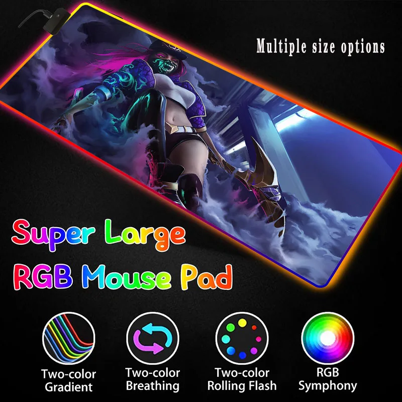 Imagem -04 - League of Legends Akali Rgb Gaming Grande Mouse Pad Led Computador Mousepad Tapete Backlight Tapete para Mesa de Teclado para Lol