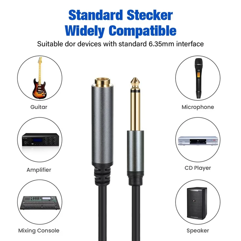 Y49A-Gold Plated 6.35Mm To Female Mono Jack Audio Cable For Amplifier Mixers Electric Drum Bass Guitar 6.35 Mm Connector(5M)