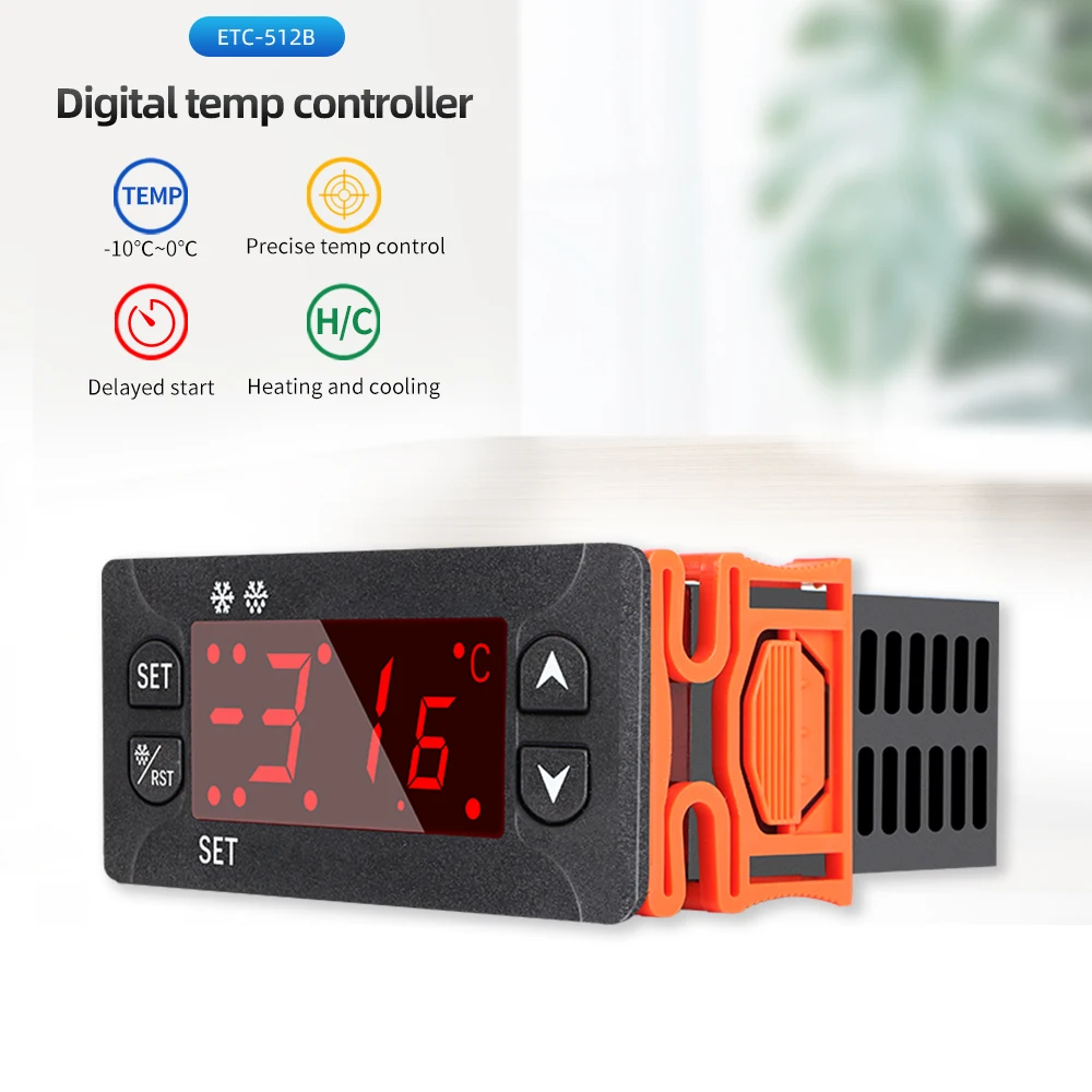 ETC-512B Digital Temperature Controller Thermostat Thermoregulator Incubator Relay LED 16A Heating Cooling 12-24V 110V 220V